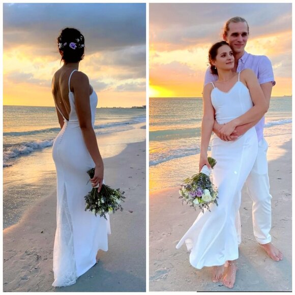 Lulus Taliana White Lace Button Back Maxi Wedding Dress L - Picture 3 of 13